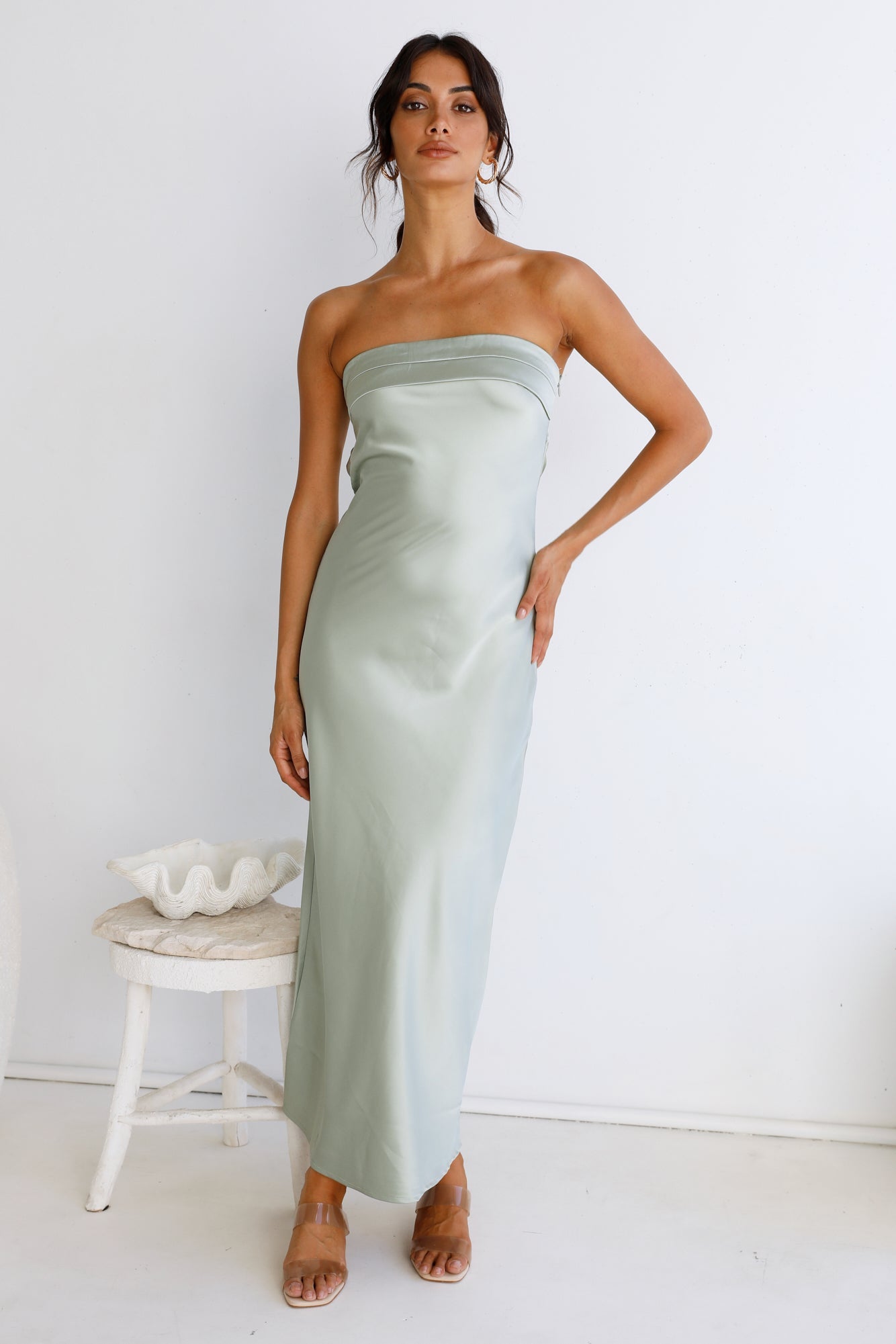 Gleam In Gold Maxi Dress Light Green