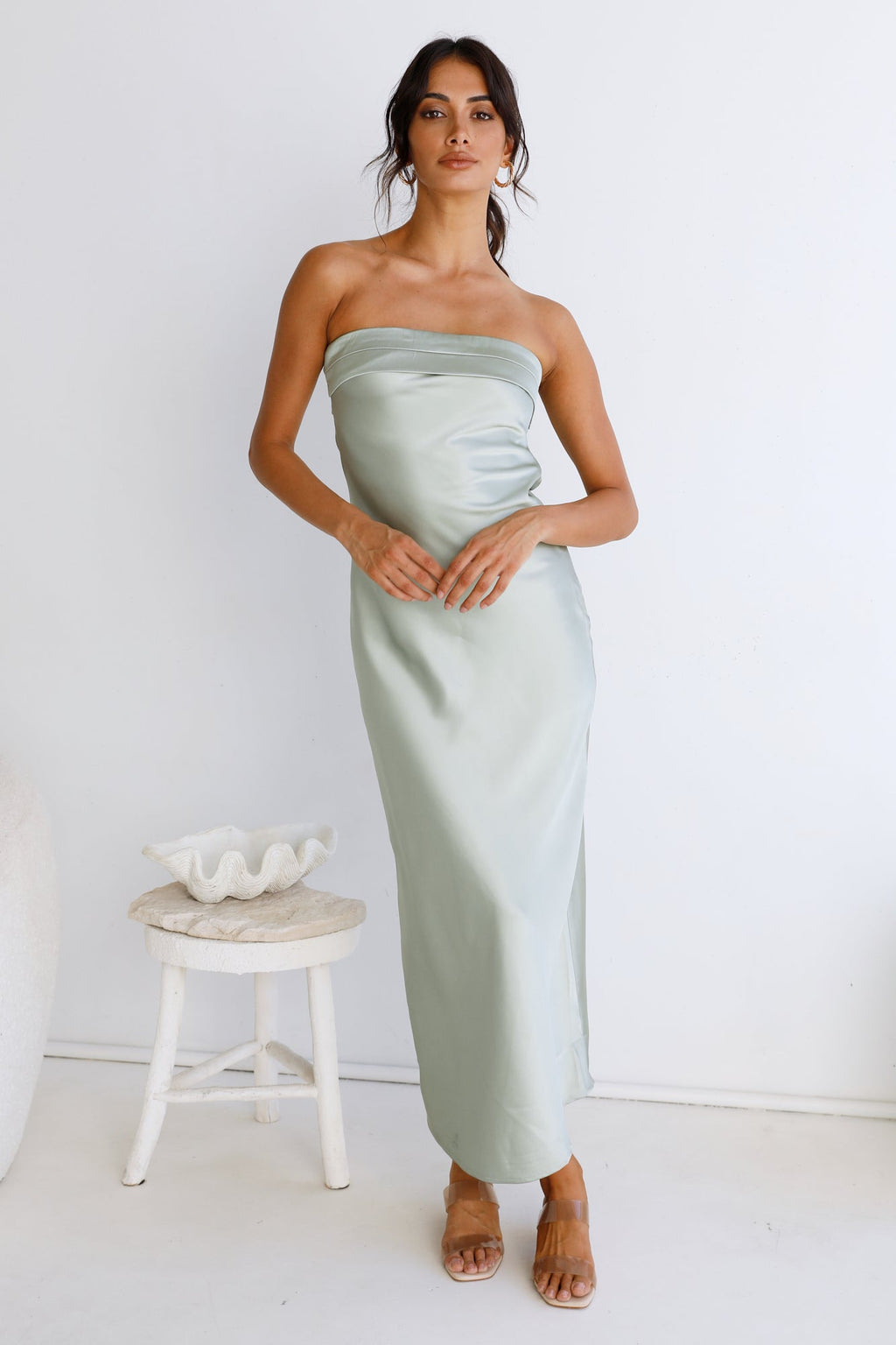 Gleam In Gold Maxi Dress Light Green