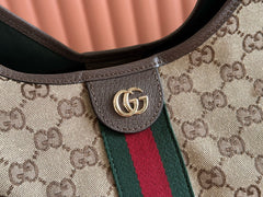 Gucci Giglio Large Tote Bag Beige And Dark Brown Canvas