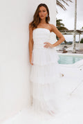 Hidden Opal Strapless Tulle Maxi Dress White
