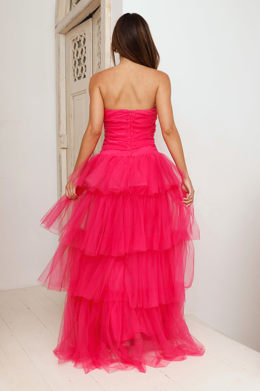 Hidden Opal Strapless Tulle Maxi Dress Hot Pink