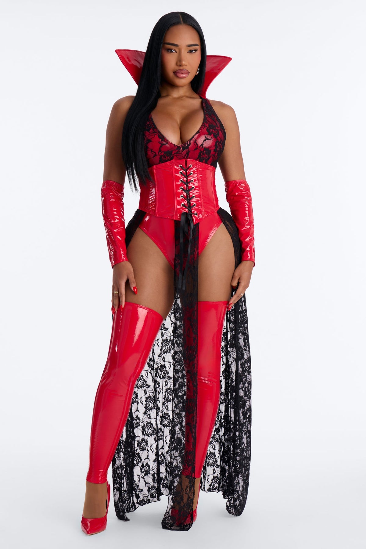 Seductive Fang 5 Piece Halloween Costume - Red/Black