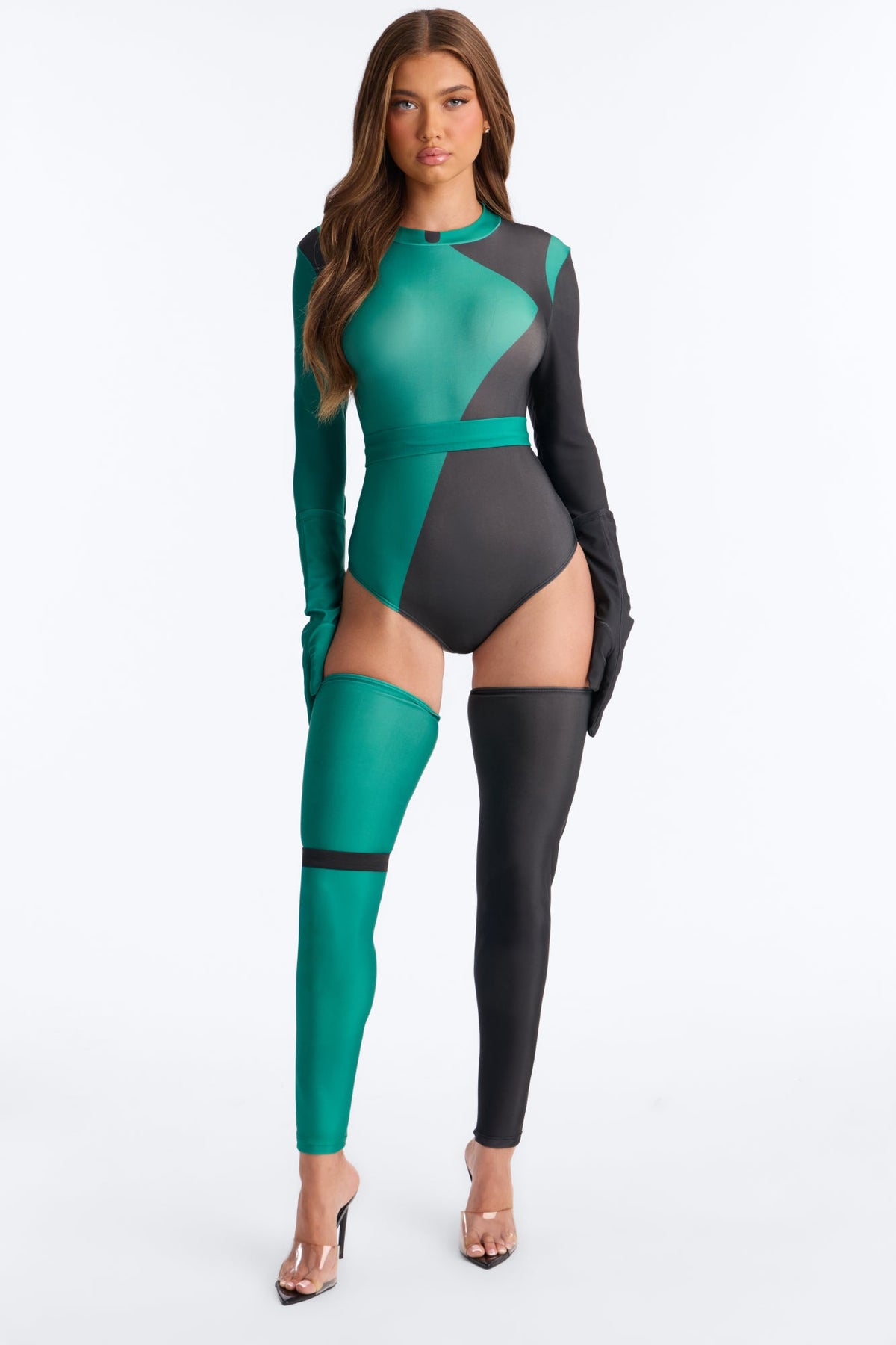 Emerald Heat 5 Piece Halloween Costume - Black/Green
