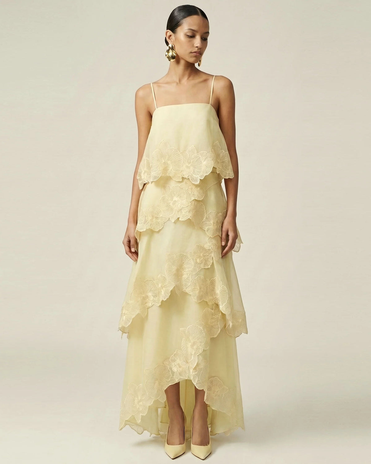Orchid Embroidered Layered Maxi Dress - Light Yellow