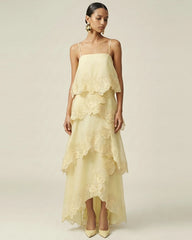 Orchid Embroidered Layered Maxi Dress - Light Yellow