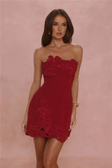 Style Expression Strapless Embroidered Mini Dress Deep Cherry Red