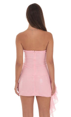 Sequin Side Ruched Strapless Dress in Pink