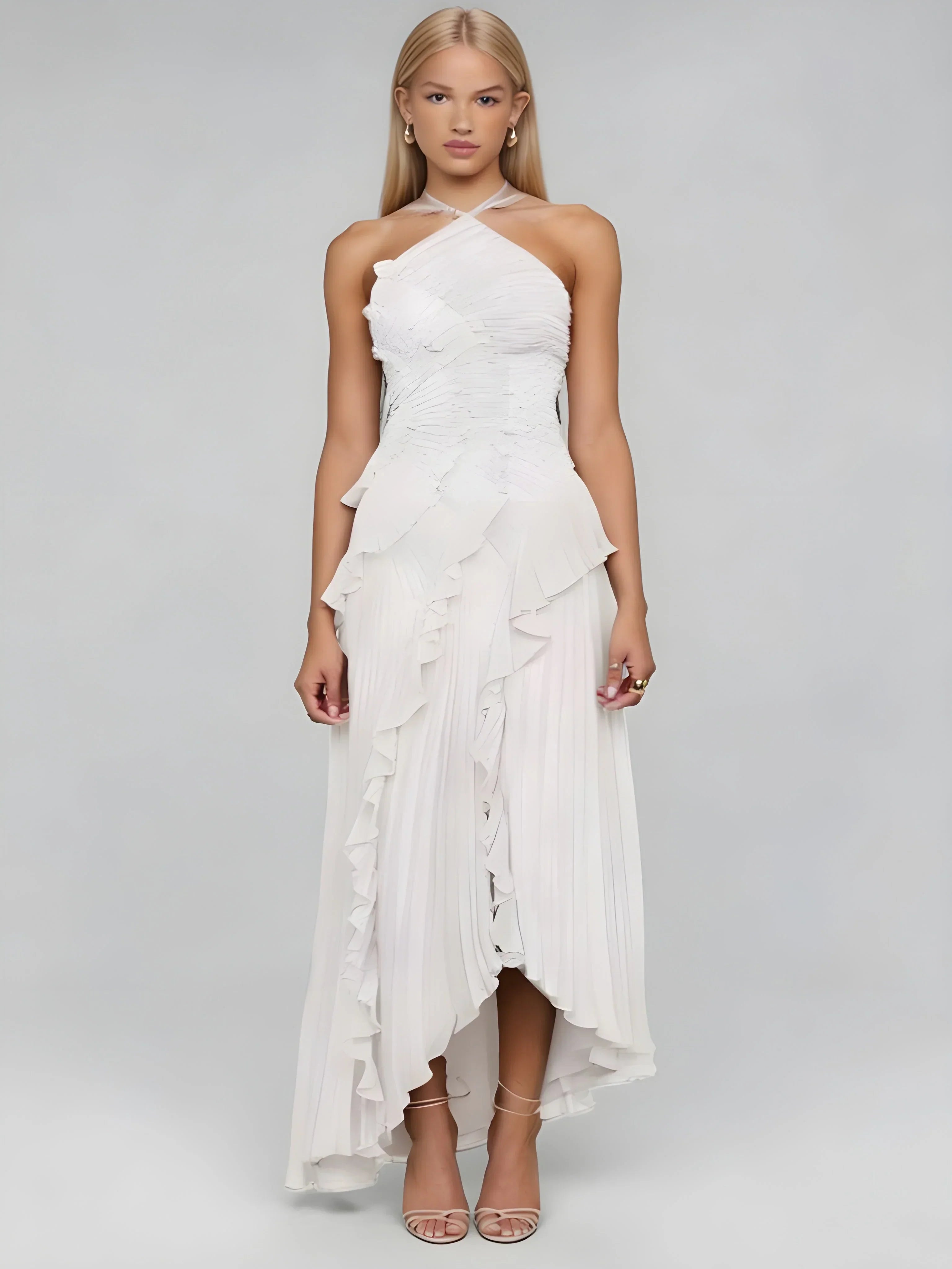 Livette -  Halter Neck And Ruffles Maxi Dress