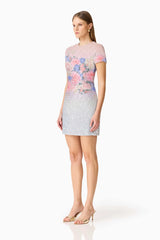 Lurea Short Sleeve Mini Dress in Pink Floral