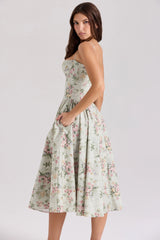 sage floral print cotton midi dress