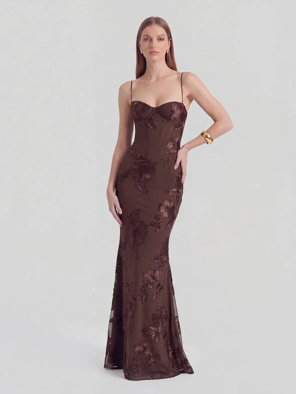 3D Floral-Embellished Corset Gown