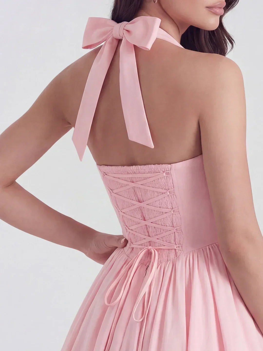 Lace-Up Halter Midi With Exposed Tulle Hem