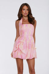 Enchanted Horizon Halter Bubble Mini Dress Flora