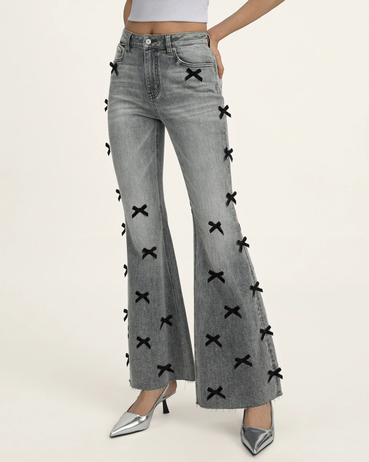 Black Velvet Bow Boogie Child Fray Jeans - Smoke and Mirrors