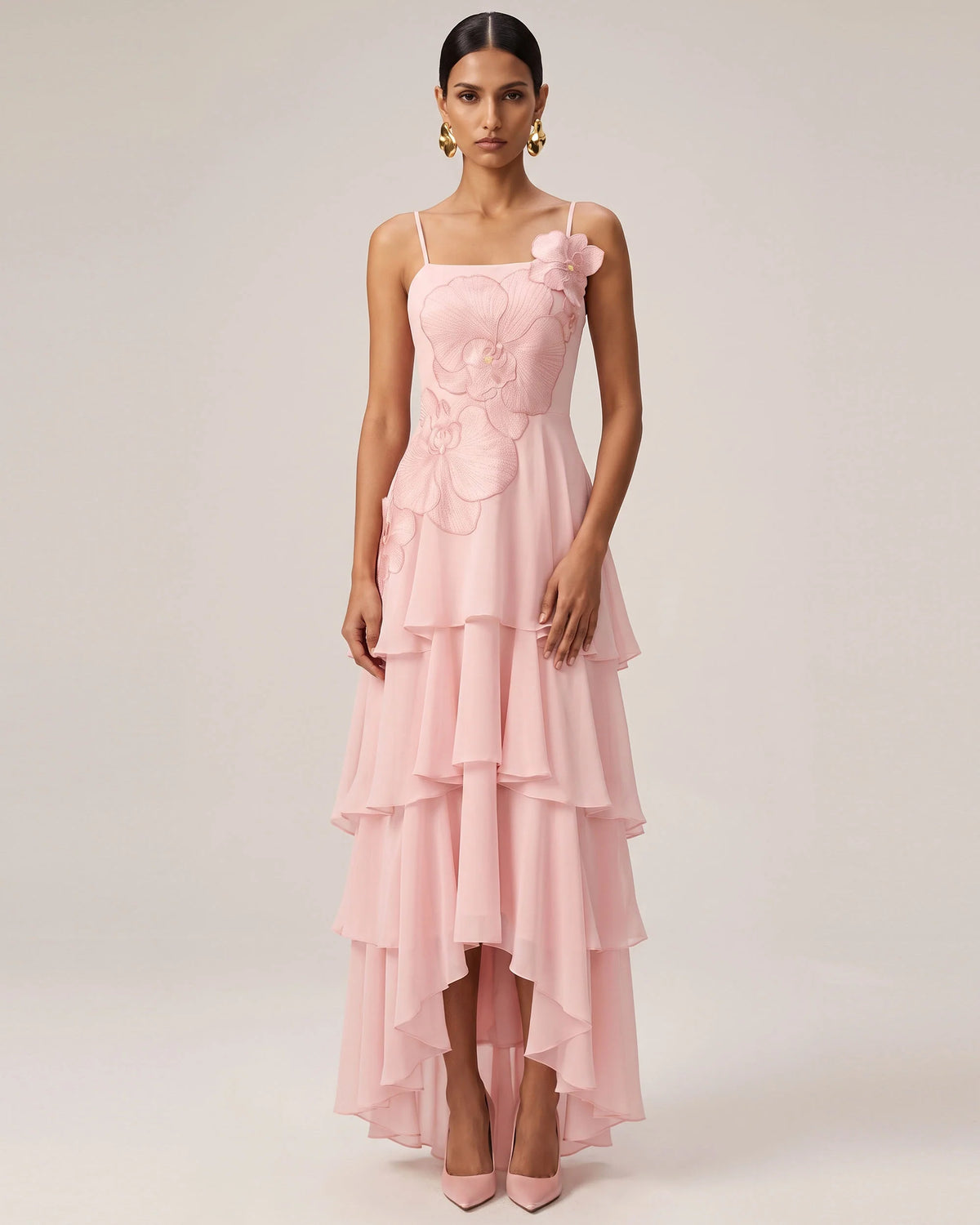 Orchid Embroidered Layered Maxi Dress - Pink