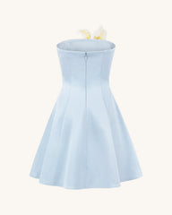 Lily Floral Print Strapless A-Line Mini Dress - Light Blue