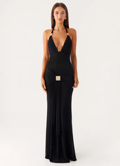 Miyah Halter Hardware Maxi Dress - Black