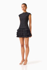 Alexandra Tiered Mini Dress in Black