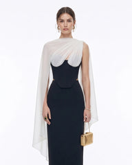 Strapless Corset Sheer Cape Top - Black & White