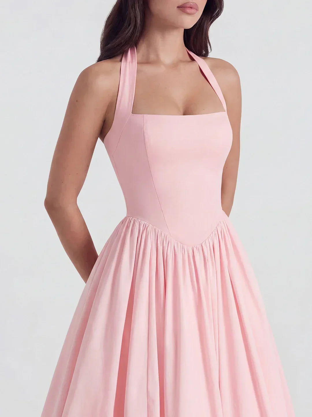 Lace-Up Halter Midi With Exposed Tulle Hem