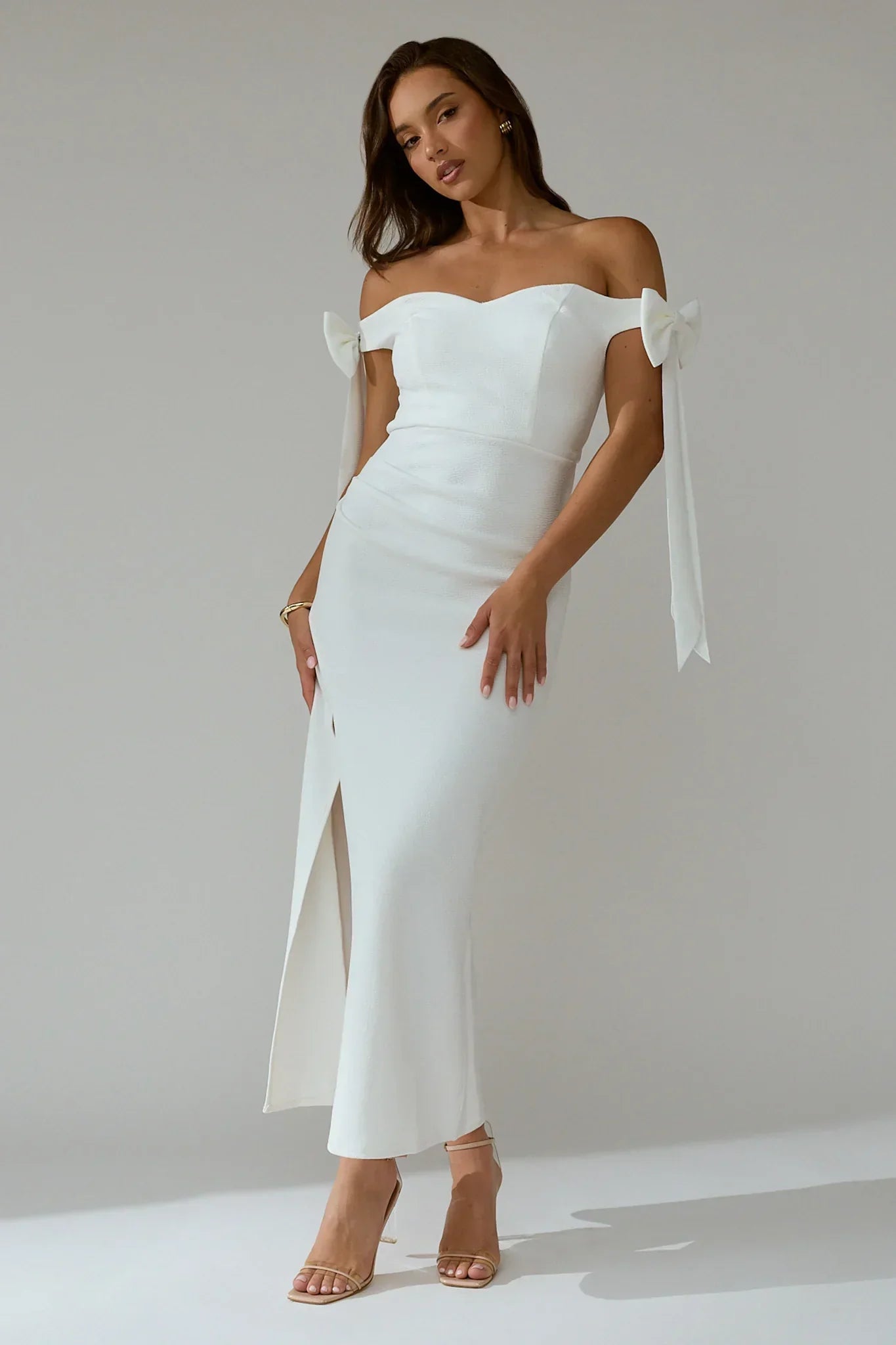 Have Faith Off-Shoulder Bow Sleeve Maxi Dress White