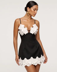 Orchid Embroidered Spaghetti Strap Mini Dress - Black