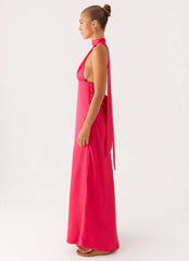 Alicia Satin Halter Maxi Dress - Fuchsia