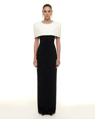 Crystal-Trim Capelet Maxi Dress - Black & Ivory