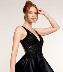 Cambria Beaded Satin A-Line Mini Dress