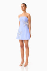 Mira Strapless Mini Dress in Blue