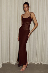 NATALIE SCOOP LACE MAXI DRESS - CHOCOLATE