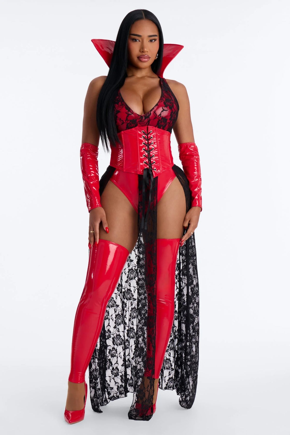 Seductive Fang 5 Piece Halloween Costume - Red/Black