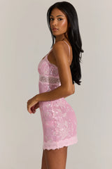 Embellished Lace-Trim Mini Dress in Blossom Pink