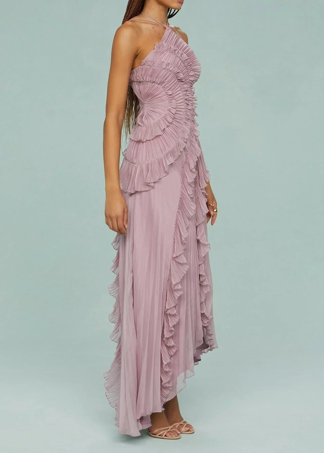 Livette -  Halter Neck And Ruffles Maxi Dress