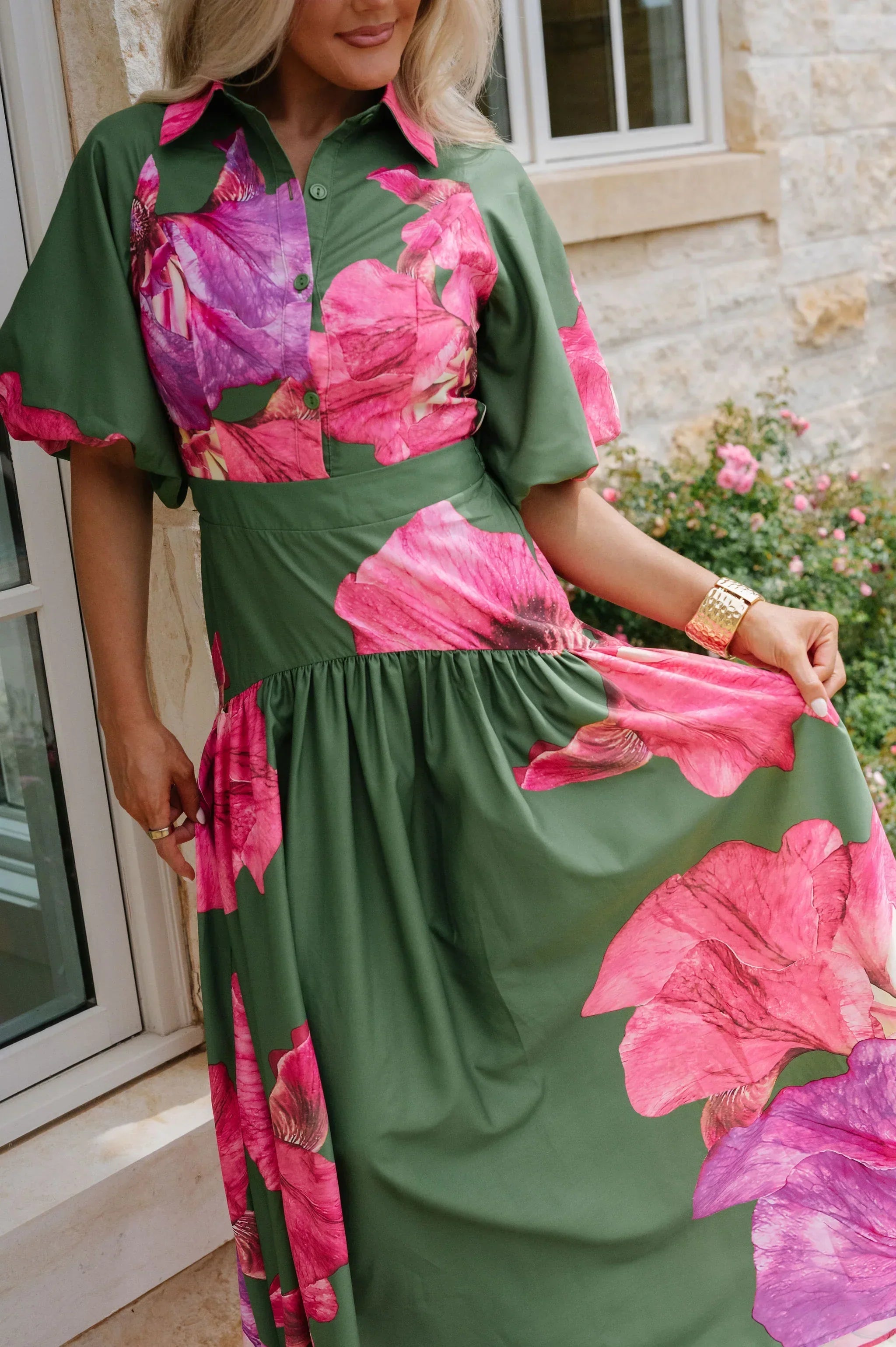 Kaley Floral Maxi Dress-Olive