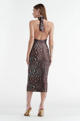 Cleo Halter Tie Midi Dress - Warped Check