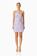 Patricia Strapless Mini Dress in Blue & Purple Floral