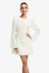 Suzanne Appliqué Bell Sleeve Mini Dress - Snow