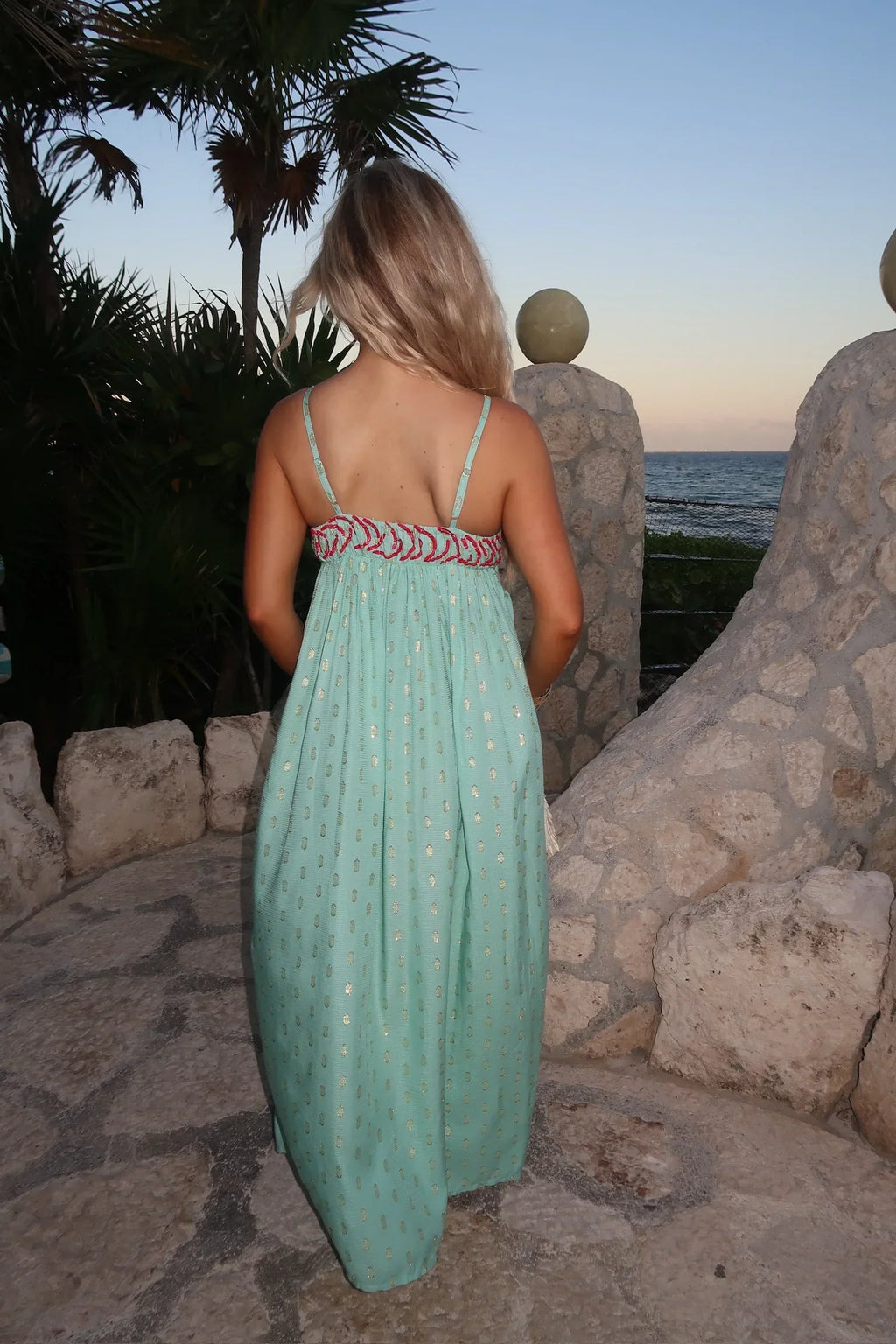 Ariel Flared Maxi Dress-Aqua