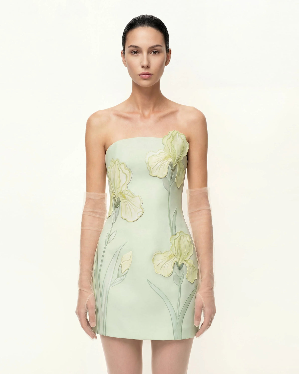 Iris Floral Print Strapless Dress - Green