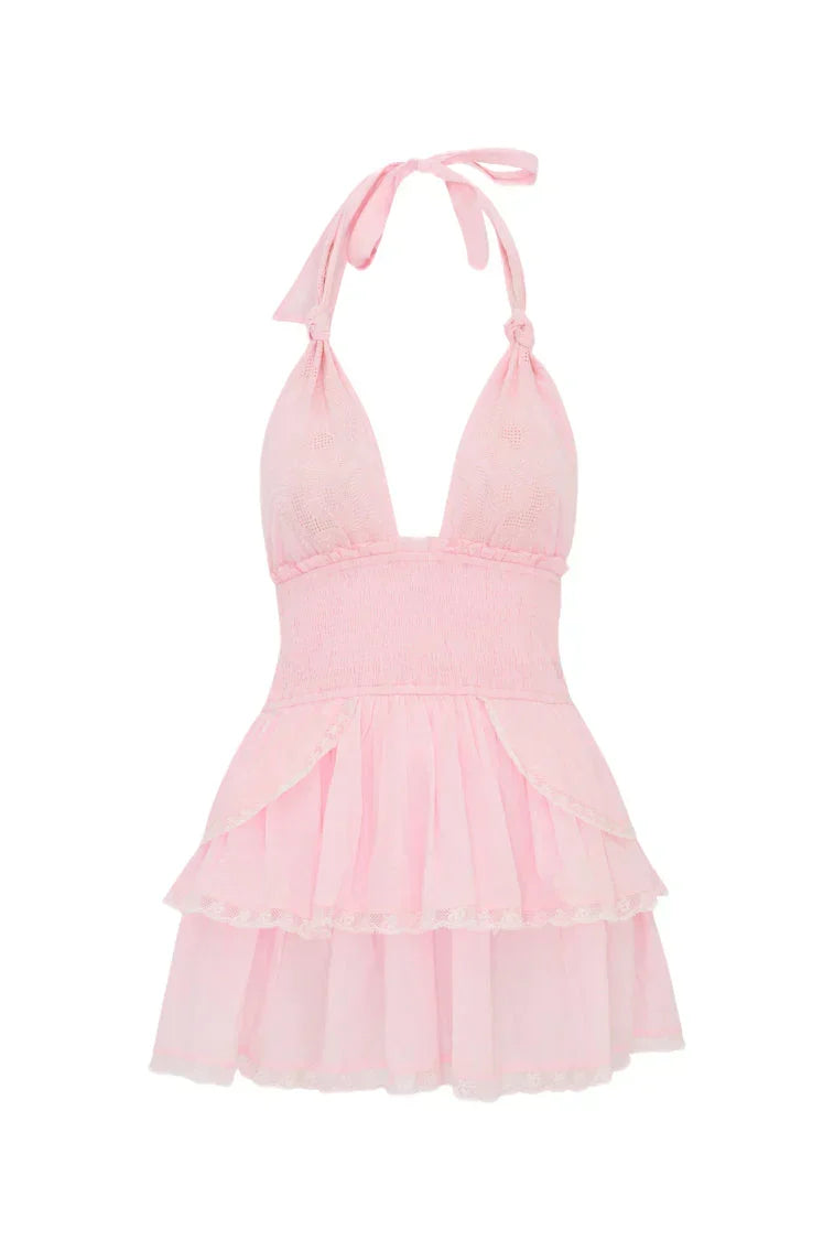 Deanna Heritage Halter Mini Dress - Pink