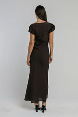 Ellie Mesh Maxi Dress in Brown