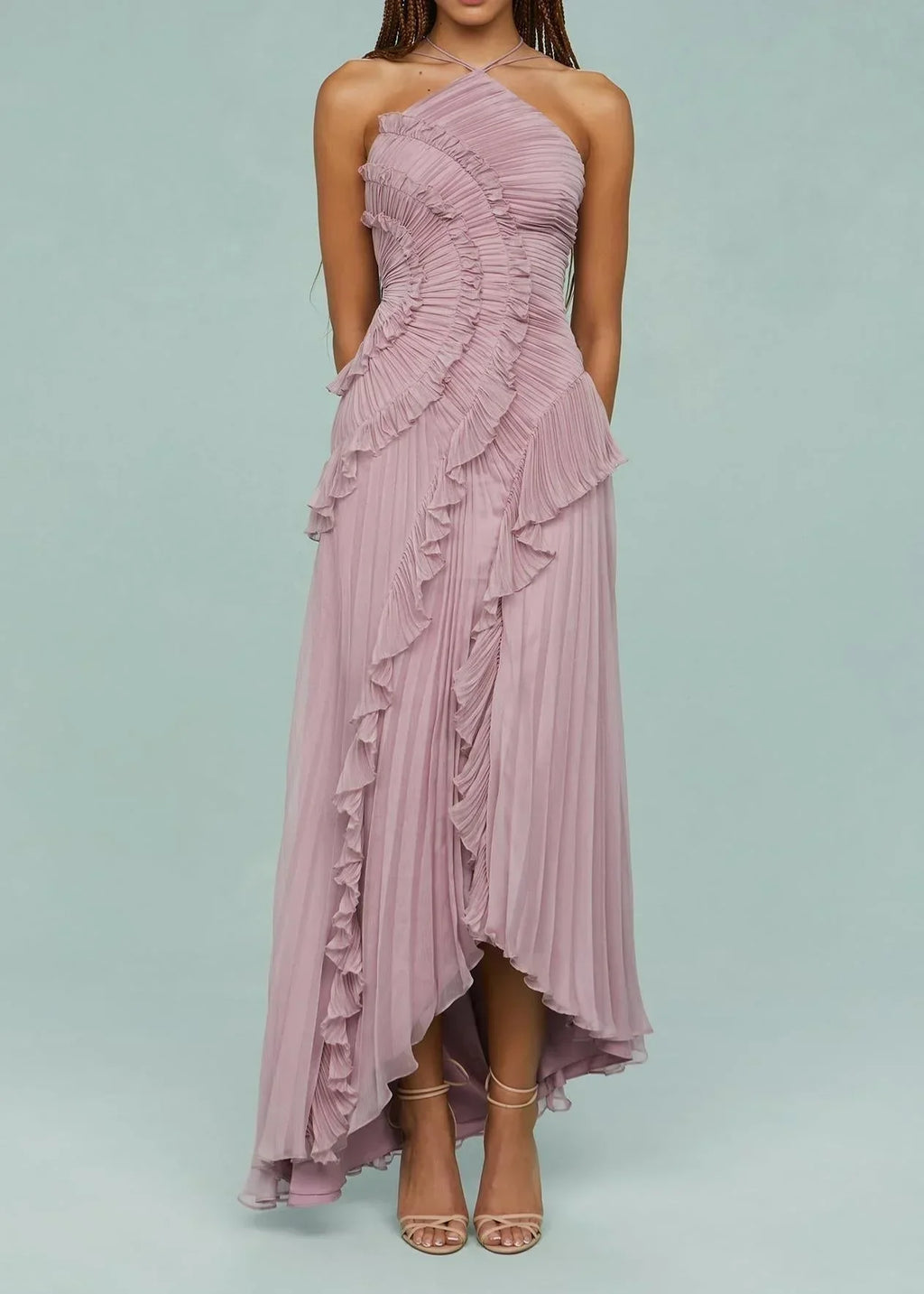 Livette -  Halter Neck And Ruffles Maxi Dress