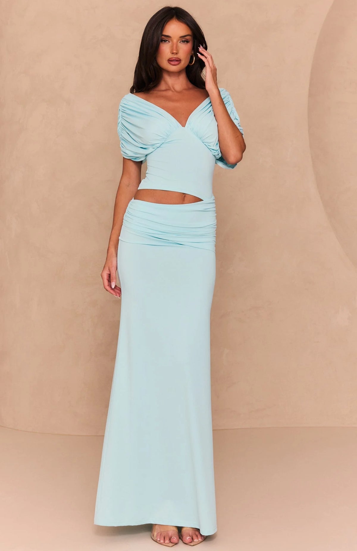 I'm Your Girl Off Shoulder Maxi Dress Aqua
