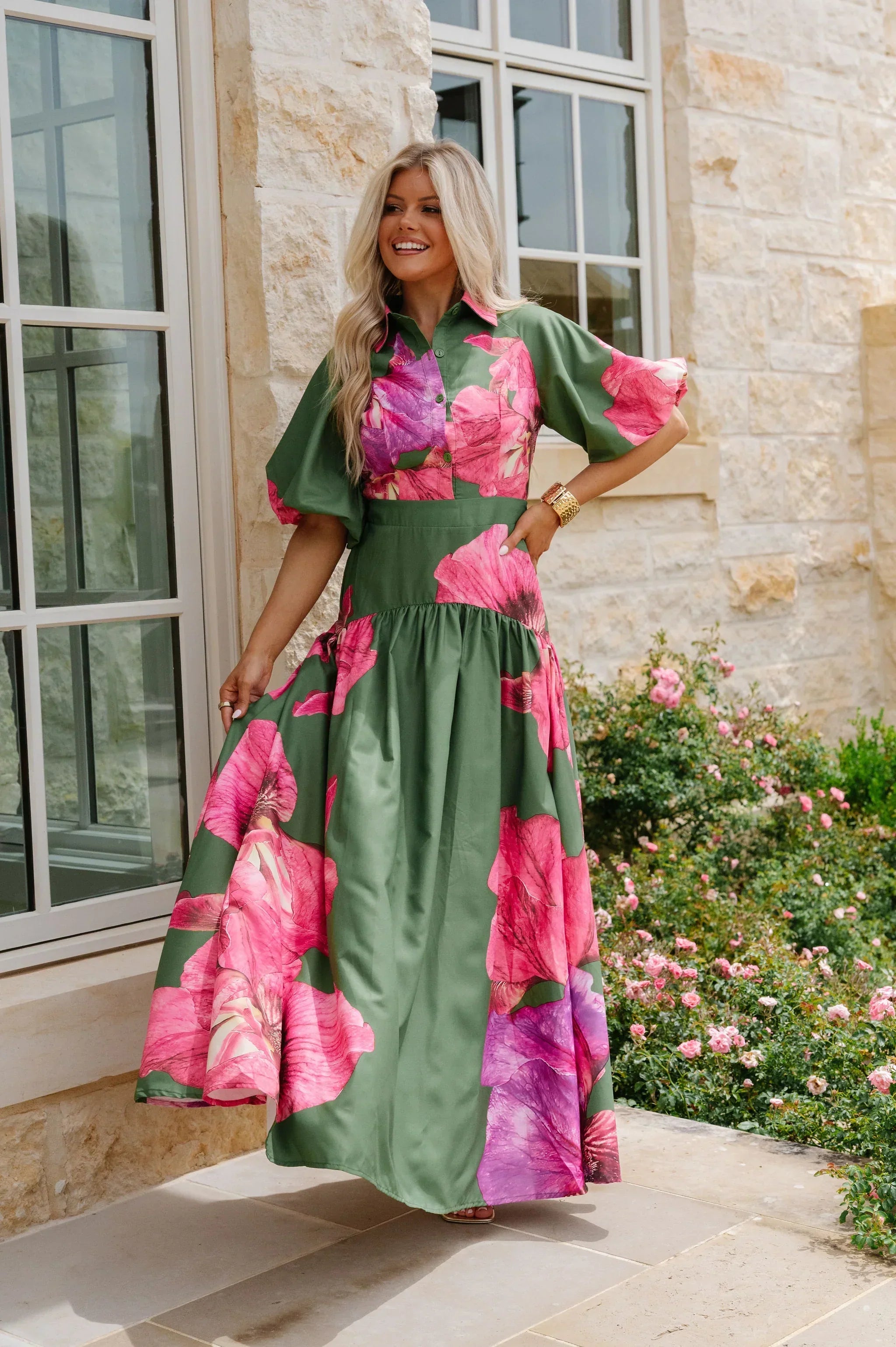 Kaley Floral Maxi Dress-Olive