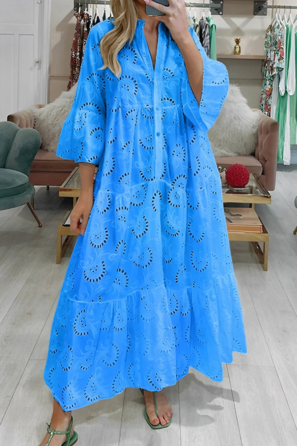 Bohemian Embroidered Cotton Maxi Dress - Lightweight, Flowy & Effortlessly Chic