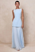 Hadley | Powder Blue Boat-Neck Maxi Dress With Drop-Waist