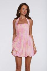 Enchanted Horizon Halter Bubble Mini Dress Flora