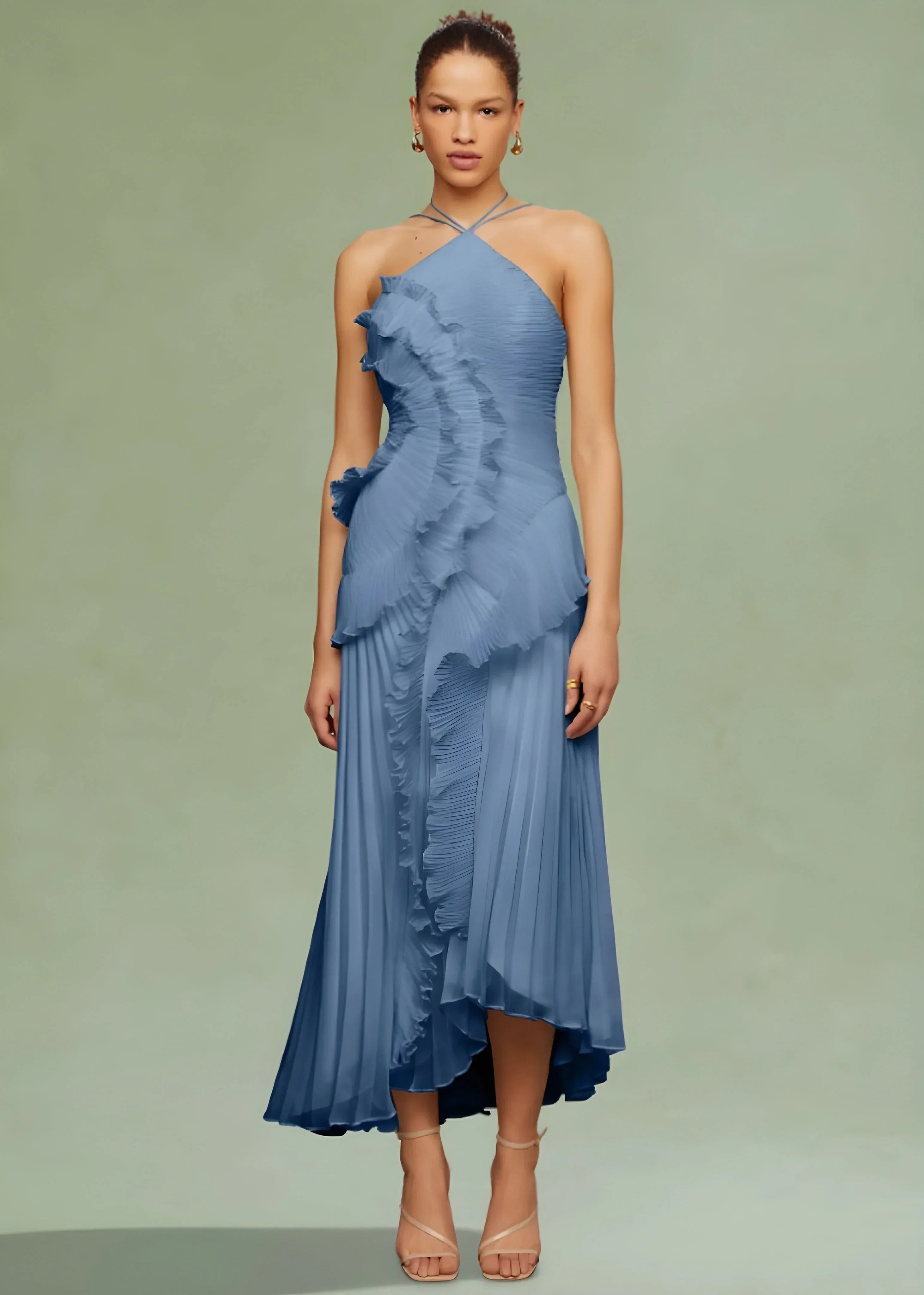 Livette -  Halter Neck And Ruffles Maxi Dress