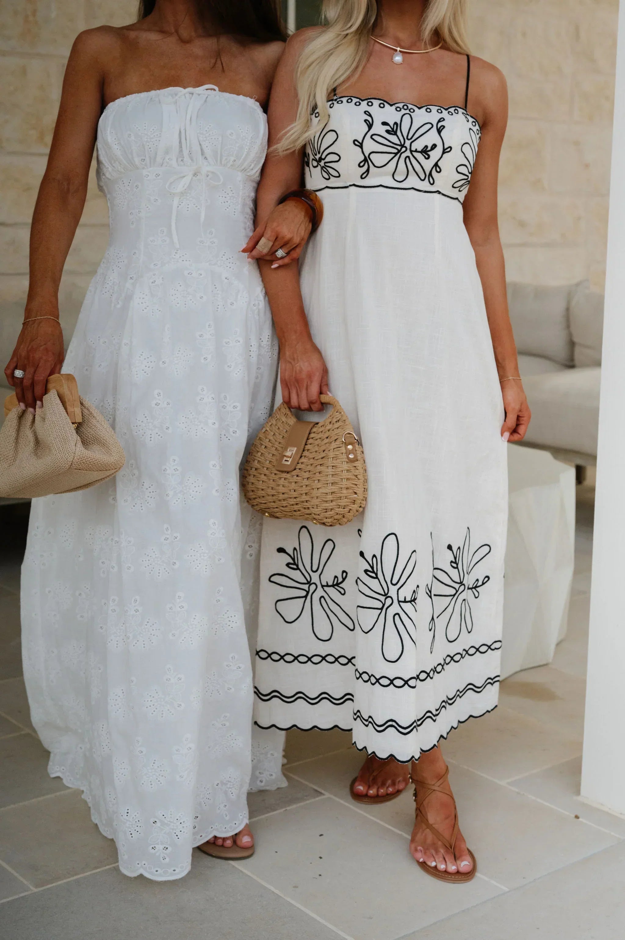 Eyelet Strapless Maxi Dress-Off White